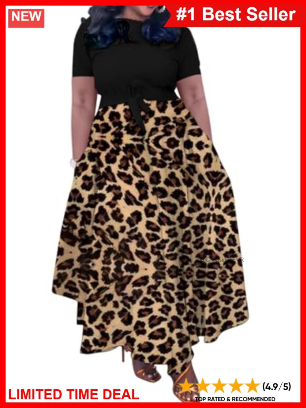 Plus Size Maxi Dress 3/4 Sleeve A-Line Belted Casual